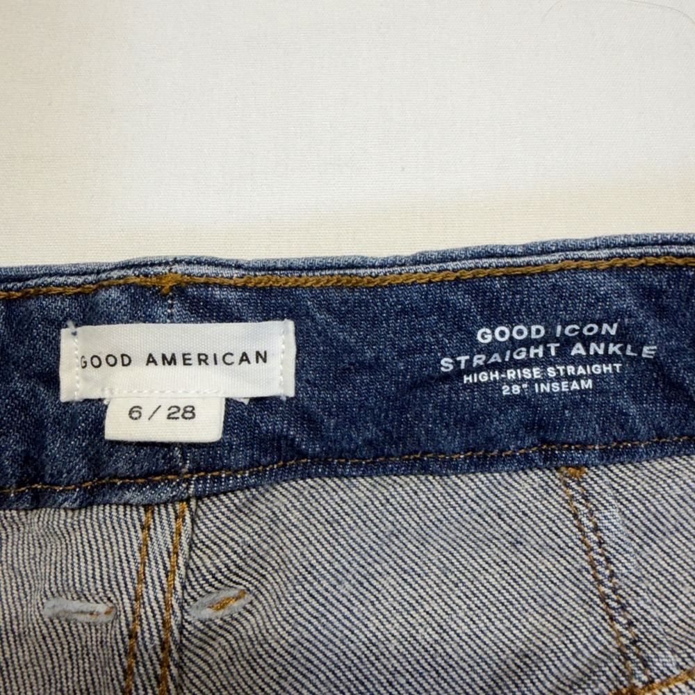 Good American Good Icon Straight Ankle Jeans 6 28 High Rise Medium Wash Womens - Picture 2 of 11